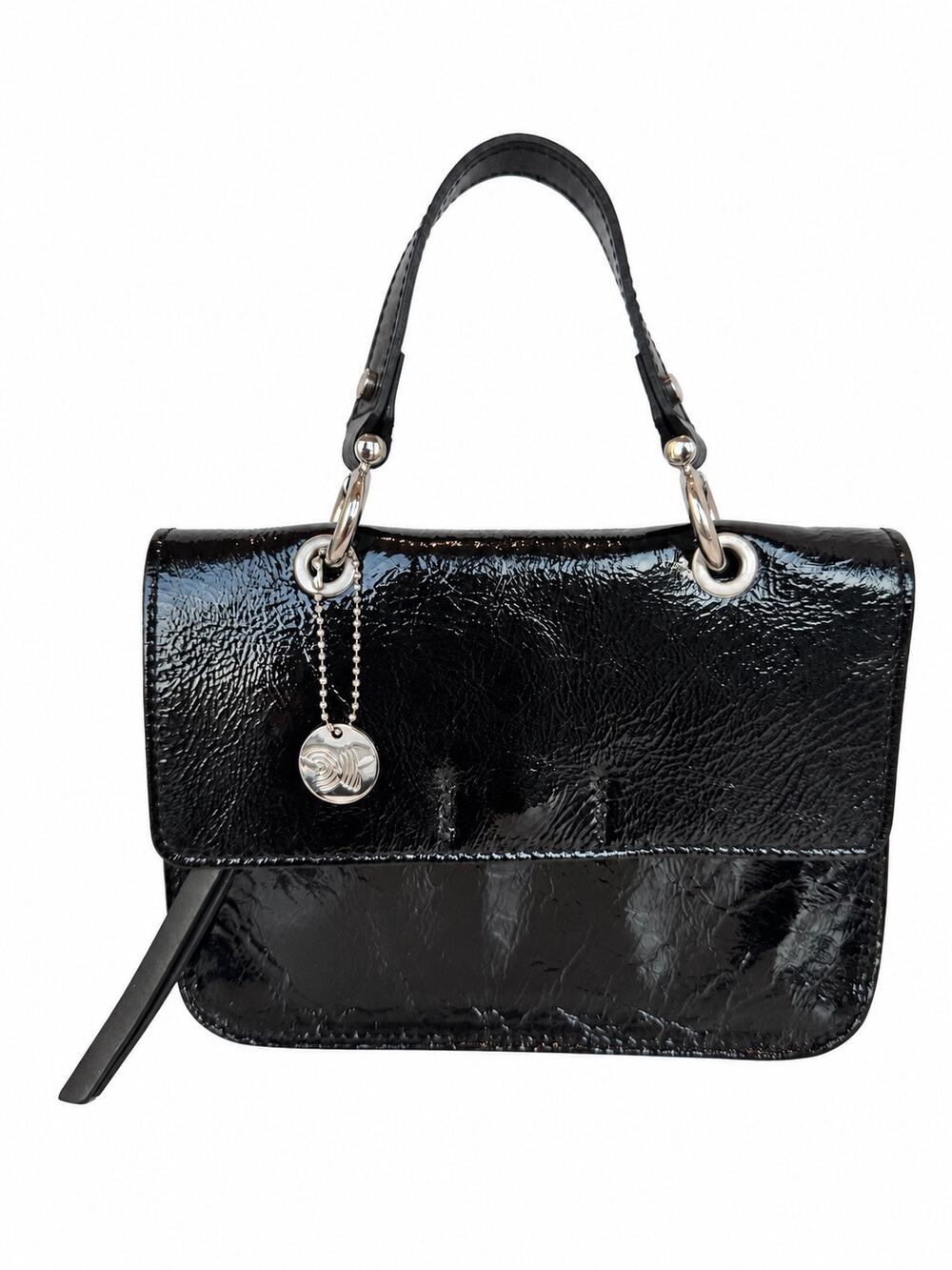 Laura Di Maggio Black Patent Leather Top Handle Bag